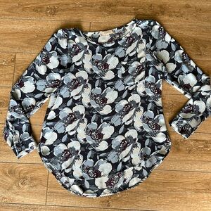 Loft blue with maroon Flowers Blouse Size Small